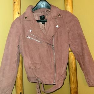 GIRLS FOREVER 21 ROSE FAUX SUEDE BIKER JACKET SZ 11/12